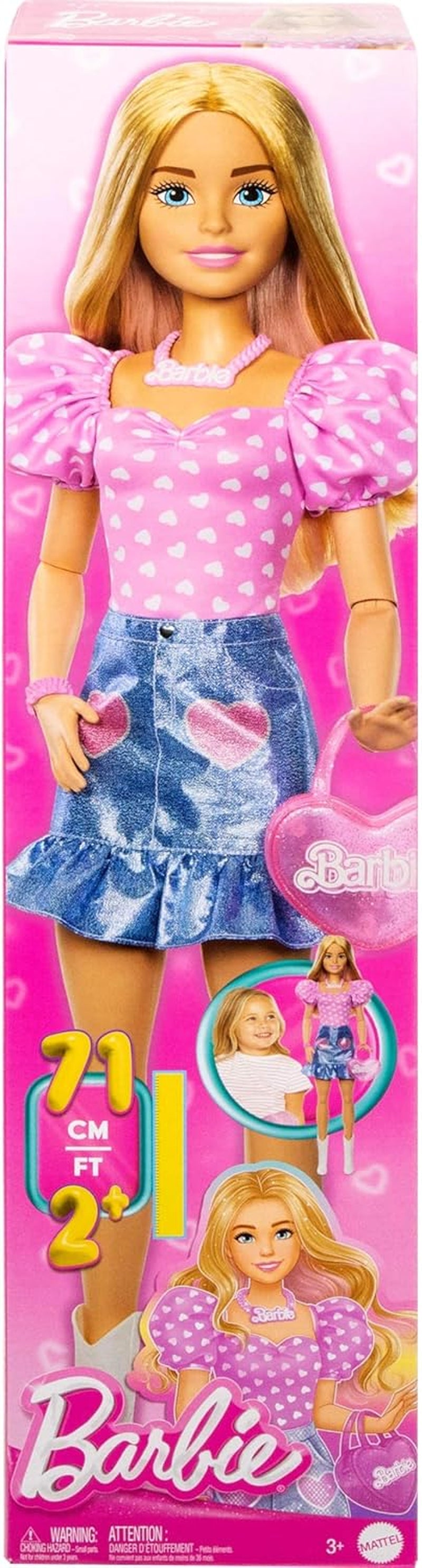Fashionabla Barbie Doll 71 cm blond med avtagbara kläder Rosa topp jeanskjol Cowboyboots Halsband och handväska HYT84