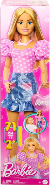 Fashionabla Barbie Doll 71 cm blond med avtagbara kläder Rosa topp jeanskjol Cowboyboots Halsband och handväska HYT84