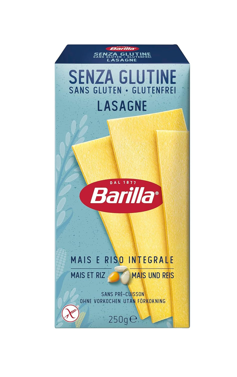 Barilla Pasta Glutenfri Lasagne, gjord på läcker majs och ris, perfekt för personer med celiaki eller glutenintolerans, 10-pack (10 x 250 g)