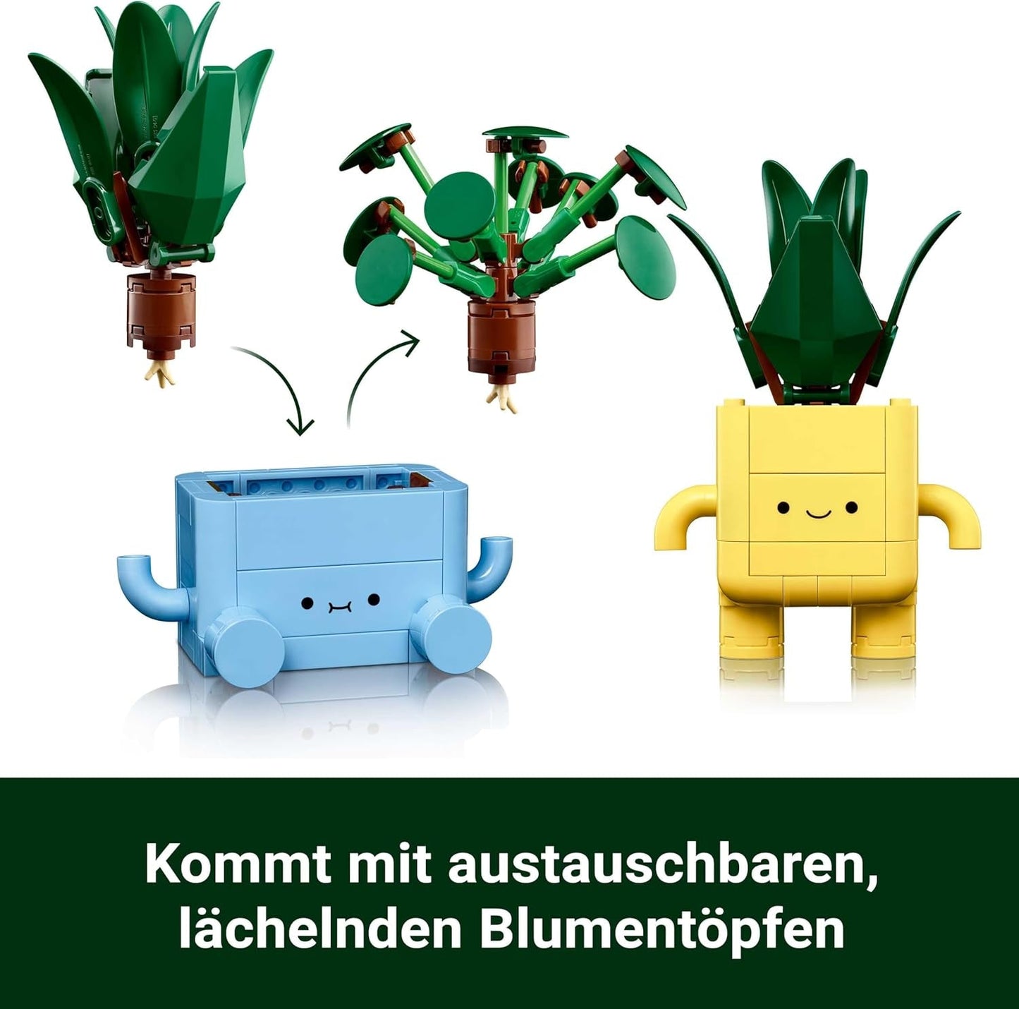 LEGO Botanicals Happy Plants - DIY-set för barn med 2 konstgjorda blommor och 2 färgglada blomkrukor med tecknade ansikten - Presentidé för tjejer från 9 år - 10349 Besuche byggset den LEGO-Store