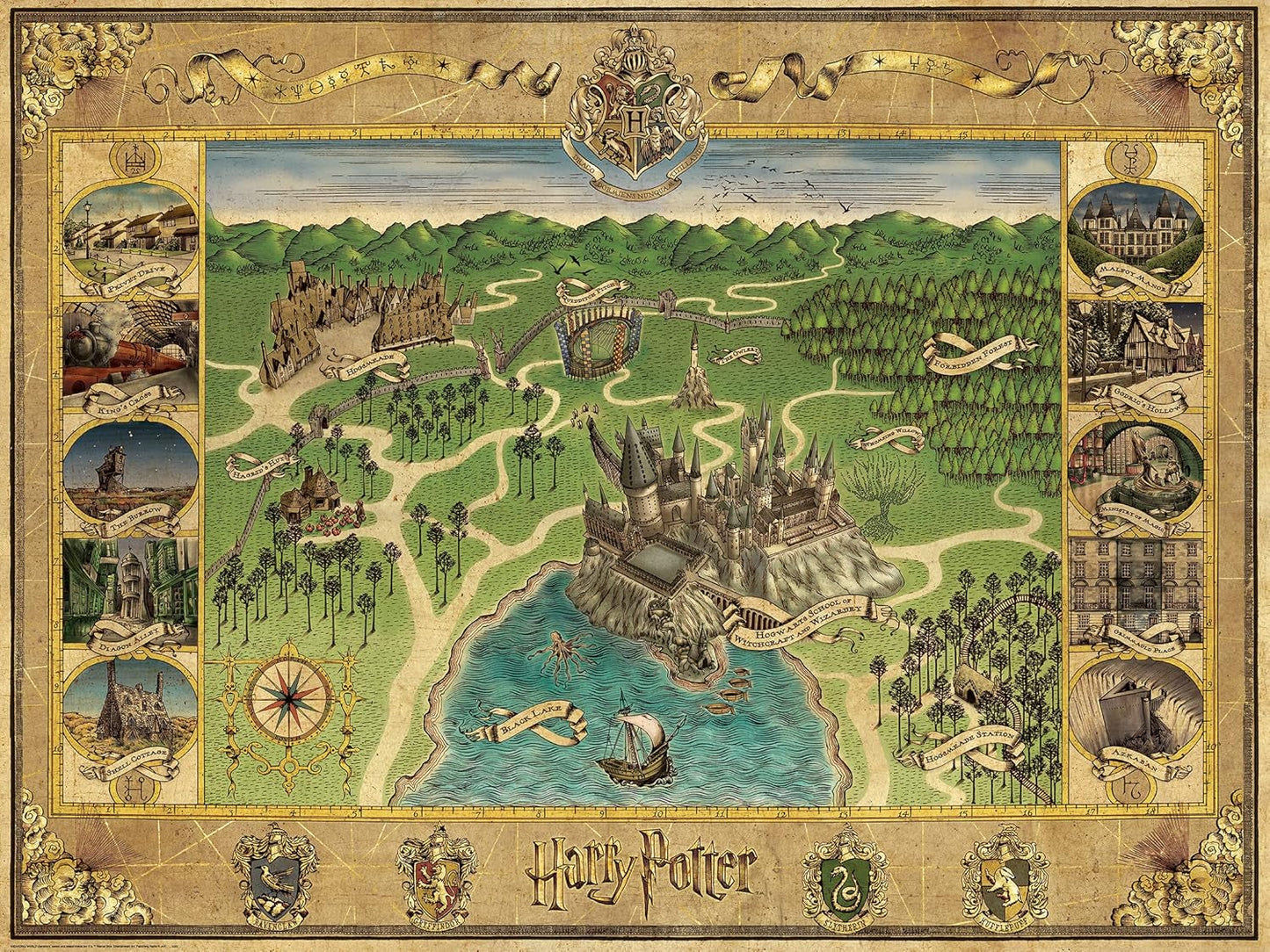 Ravensburger Puzzle 12000720 - Hogwarts Karta - 1500 bitars pussel för vuxna och barn 14+ Harry Potter Fan Merchandise Puzzle Naty Shop Old Design
