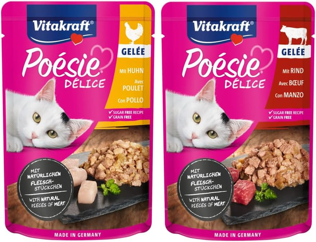 Vitakraft Poésie Délice, Country Selection, Nassfutter Katze, Katzennassfutter Gelee, med kyckling, med nötkött (1 paket med 6x 85g)