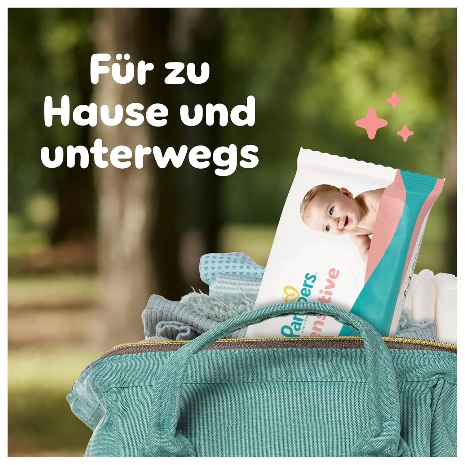Pampers Sensitive Wet Wipes, 6 förpackningar med 80 våtservetter = 480 våtservetter, oparfymerade, för skonsam, skonsam rengöring