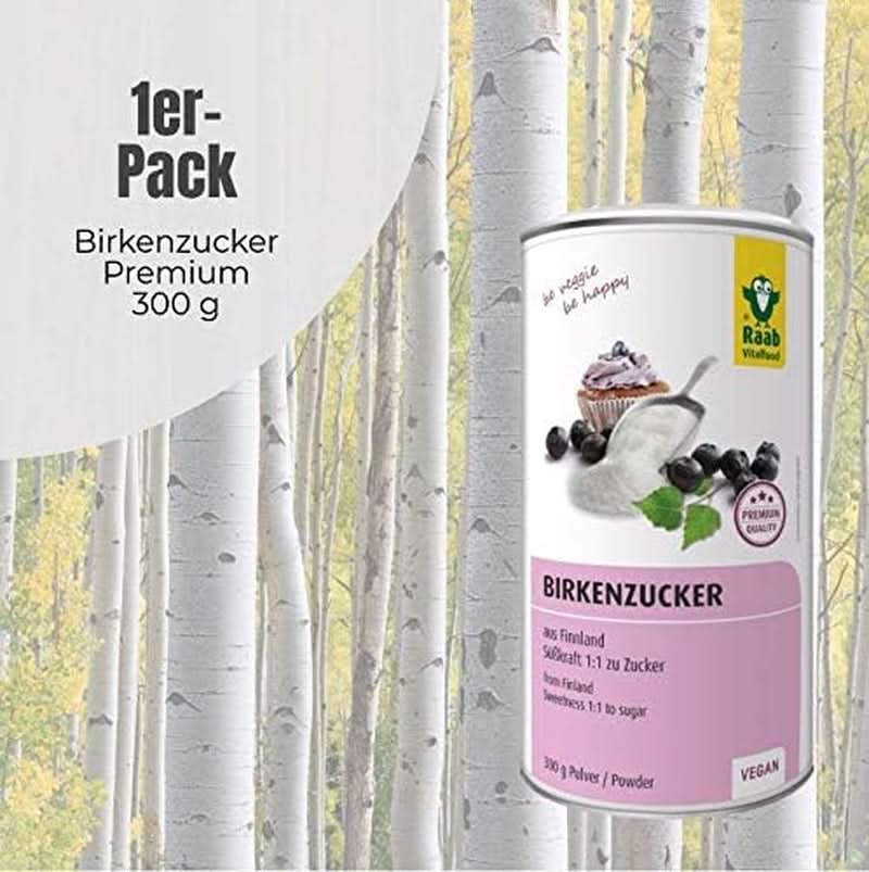 Raab Vitalfood Premium, Björksocker med Xylitol sötningsmedel, Vegan, 1:1 Alternativ till socker, 300 gram Sötningsmedel Naty Shop