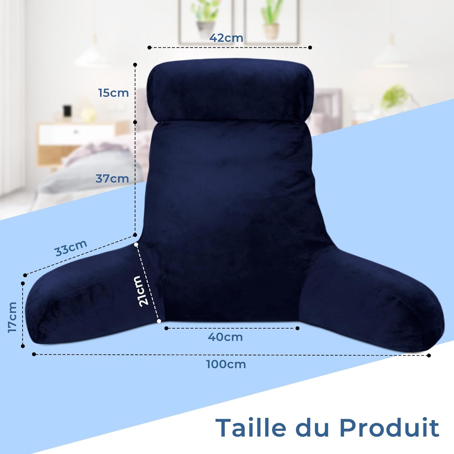 INFANZIA läskudde med armstöd, memory foam, ergonomiskt stöd för soffa och säng, marinblå