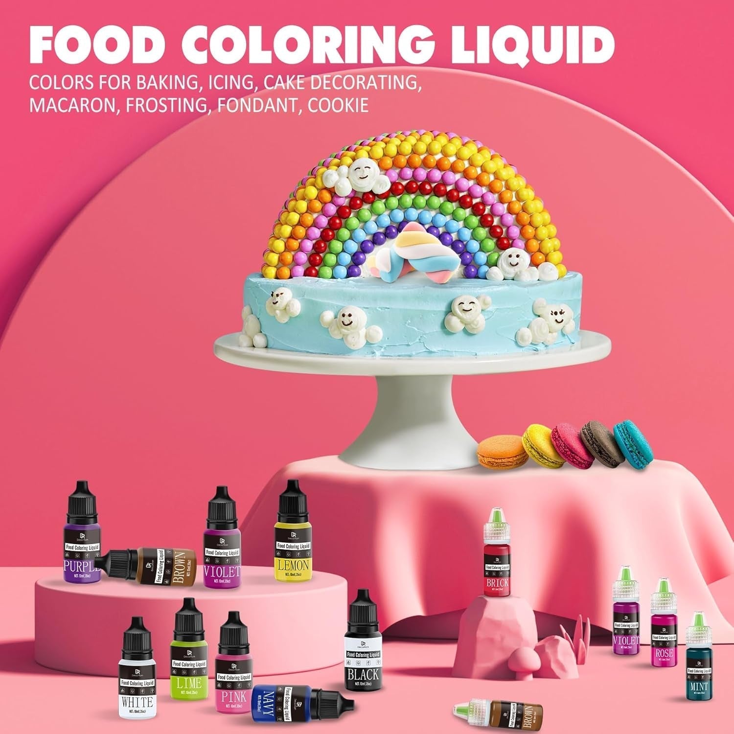 Matfärgning - 20 färger x 10 ml koncentrerad flytande matfärg för tårtdekorering, bakning, kakor, macarons - Sockerfri matfärg för drycker, tårtdekorering, DIY-slime, påskägg