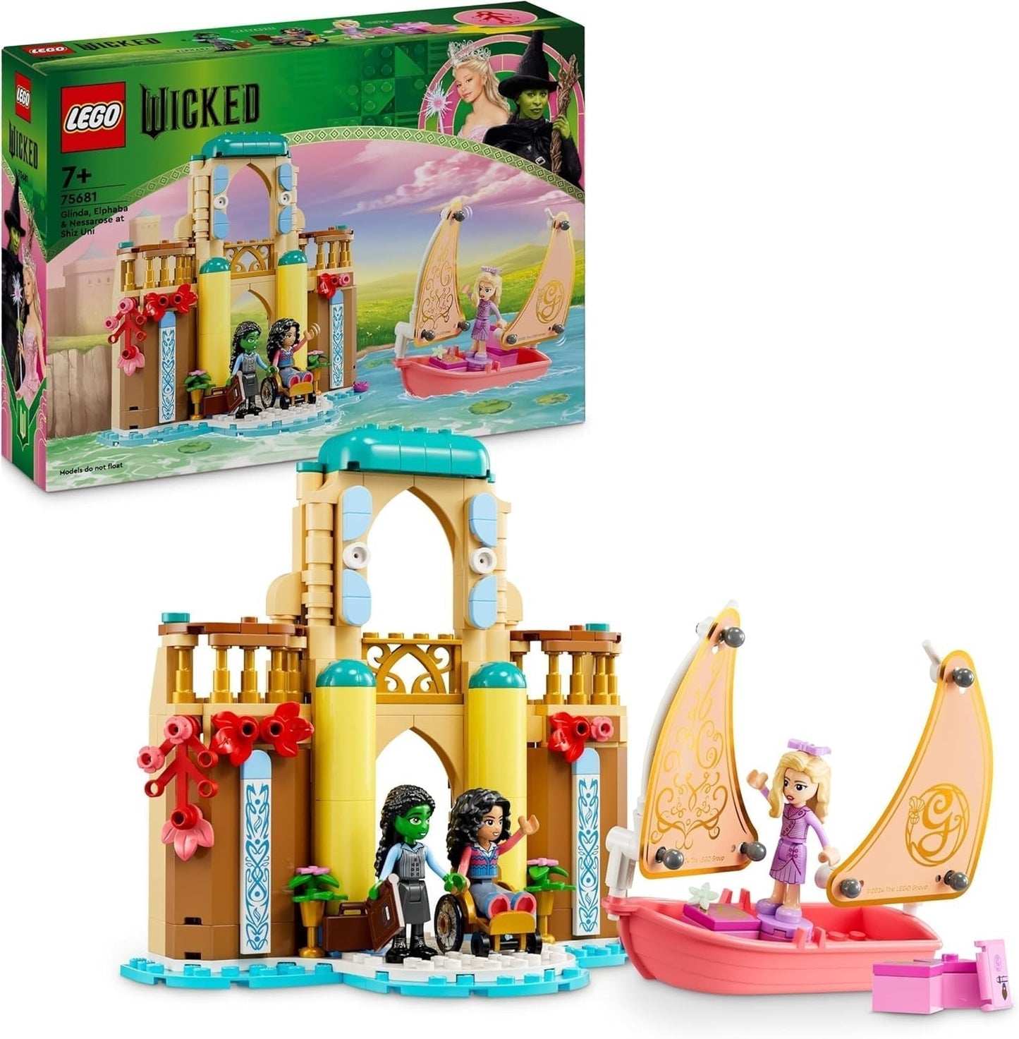 LEGO Wicked Glinda, Elphaba och Nessarose vid Shiz University Segelbåt och 3 Figurer Leksaksbåt Present för flickor och pojkar 7 år gamla dockhusälskare 75681 Byggset Besuche den LEGO-Store Standardtitel