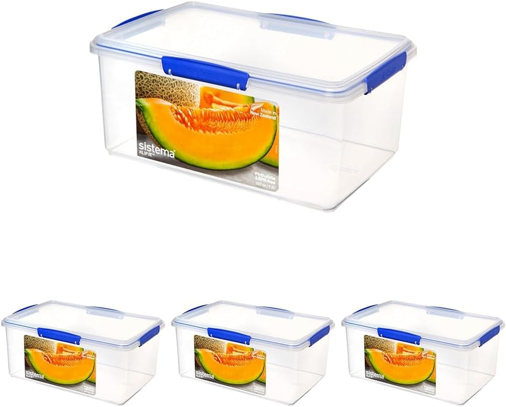 Burk för matförvaring KLIP IT System | 9,67 l | stapelbar och lufttät förvaringsburk med lock, lämplig för kyl/frys | BPA-fri plast | blå klipp | 1 st (paket med 4) Naty Shop matförvaringslådor Standardtitel