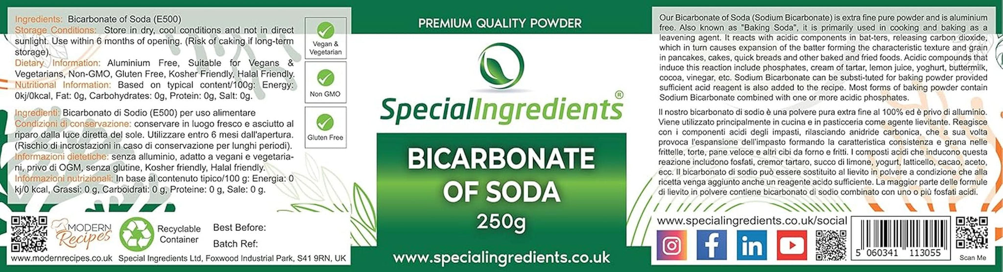 Specialingredienser Natriumbikarbonat - Premium Qualität Extra Fint Powder, Vegan, Gvo-Frei, Glutenfrei - Recycelbarer Behälter Kitchen Naty Shop