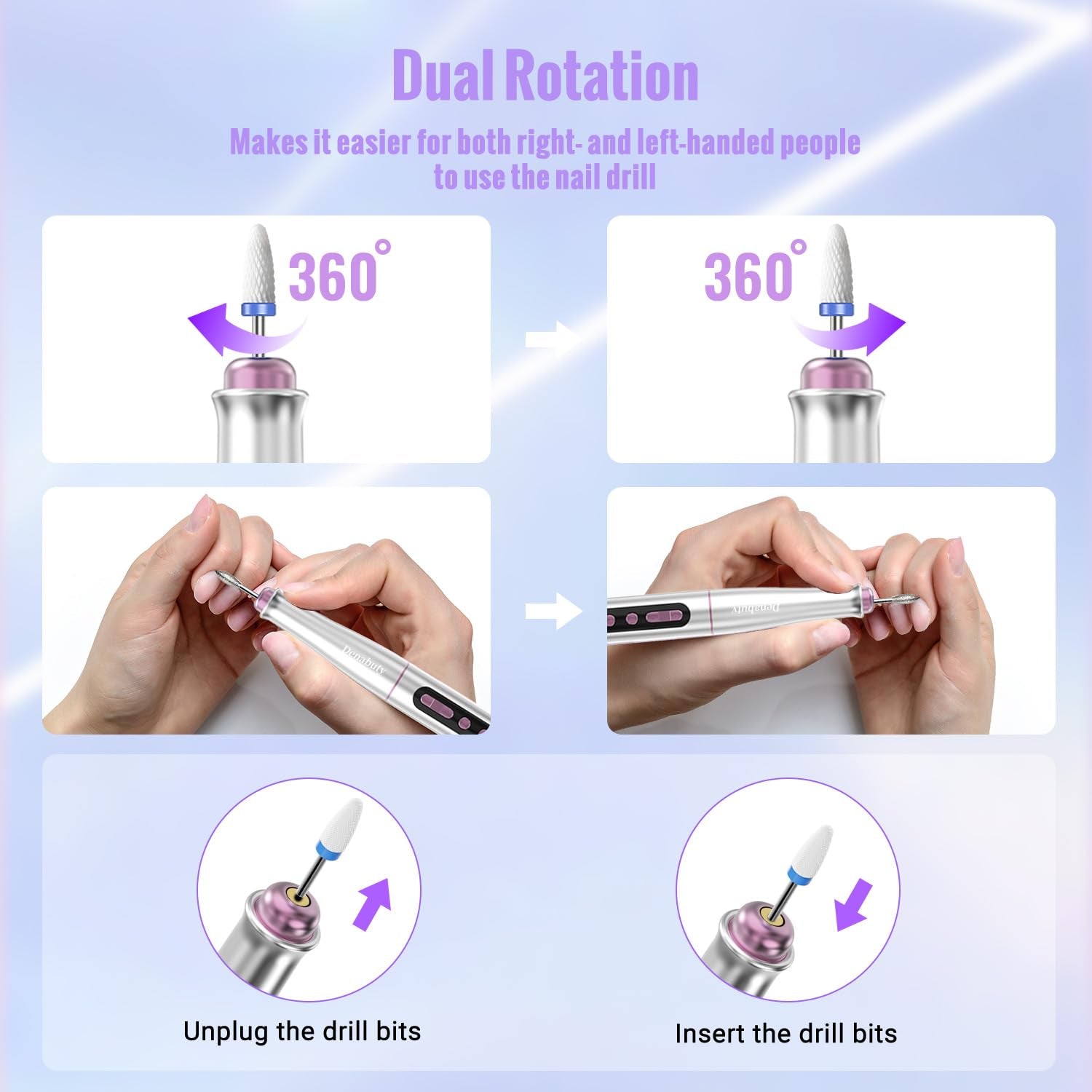 Denabuty Nagelfräser Kabellos, 13 in 1 Fräser Für Gelnägel 35000 U/Min, Elektrische Nagelfeile Professionell Nail Drill, Maniküre Und Pedicüre Set Elektrisch Für Semi Permanent, Acrylnägel DN-2402