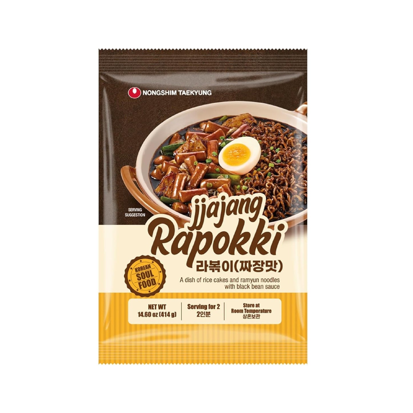 NONGSHIM Rapokki (Jjajang, 400 ml) – äkta koreansk gatumat, ramen och riskakor, svarta bönor; snabb och enkel att tillaga, klar på 4 minuter
