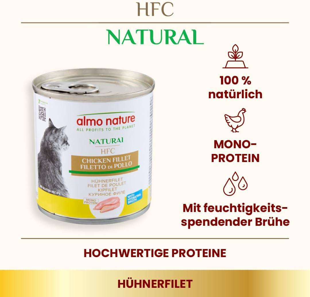 Almo Nature HFC Natural - Våtfoder för vuxna katter - Kycklingfilé - 280g, förpackning om 12