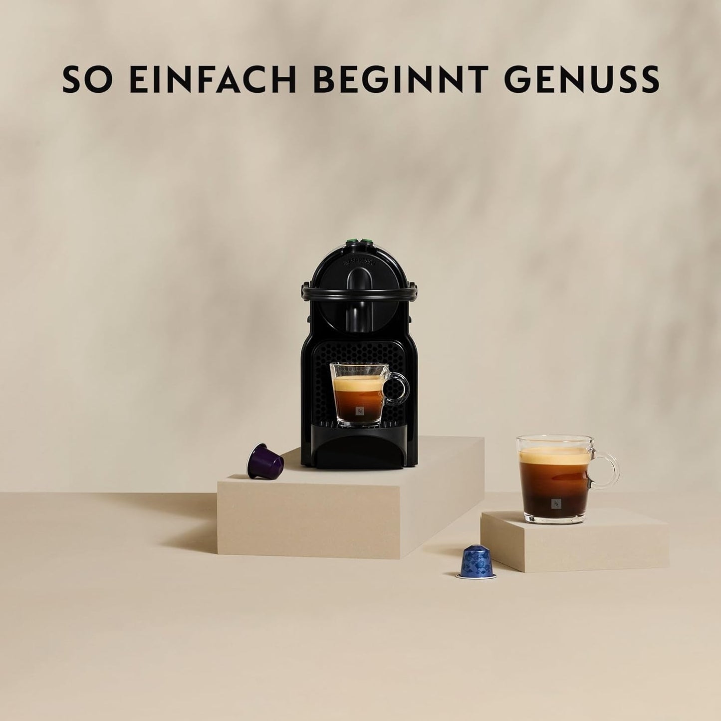 Nespresso kapsel espressomaskin De'Longhi EN 80.B Inissia, högtryckspump och energisparfunktion, automatisk avstängning efter 9 minuter, koppvolym för espresso och lungo, 0,7 l vattentank, svart