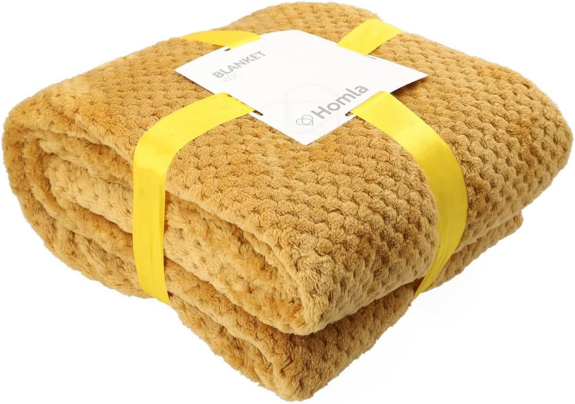 HOMLA Noah Mjuk dekorativ filt - mysig polyesterfiberfilt för hem fluffig filt för bäddsoffa - 150 X 200 cm riskornsmönster senapsfärg Sängar och filtar Besuche den HOMLA-Store