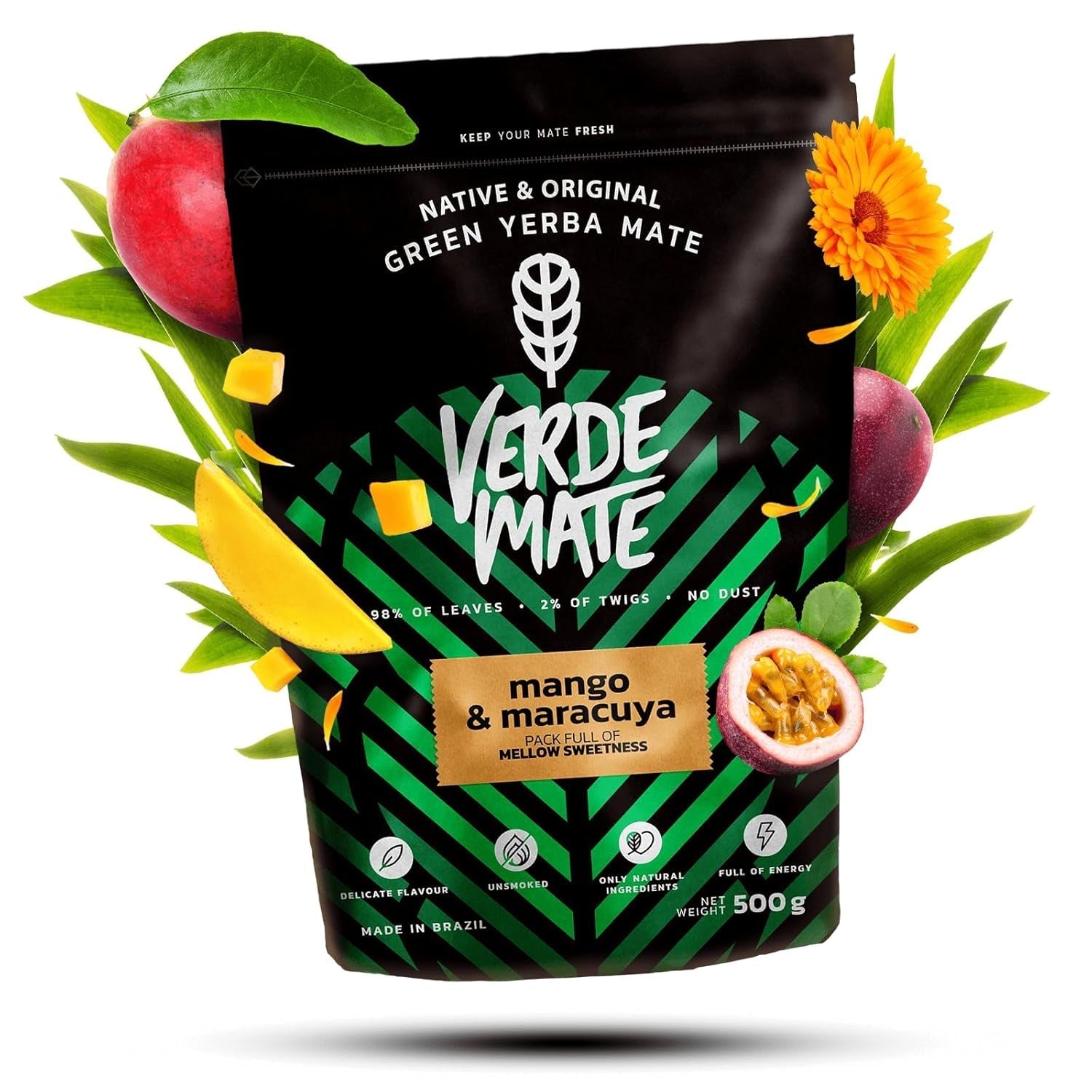 Green Mate Green Mango & Maracuya 0,5 kg | Mate fruktte | The exotic taste of Mate tea The power of cooling | Naturlig stimulering | Mate Tea från Brasilien | 500 g