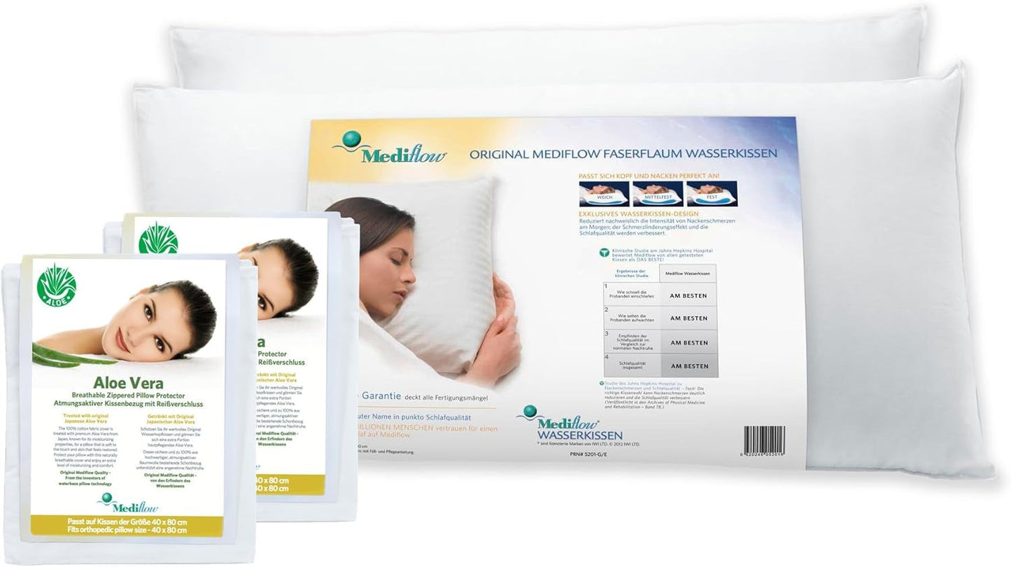 Mediflow 5222 ortopedisk stödkudde, 2X vattenkudde med Aloe Vera-överdrag, 40X80 cm, Vit Naty Shop Standardkuddar Standardtitel