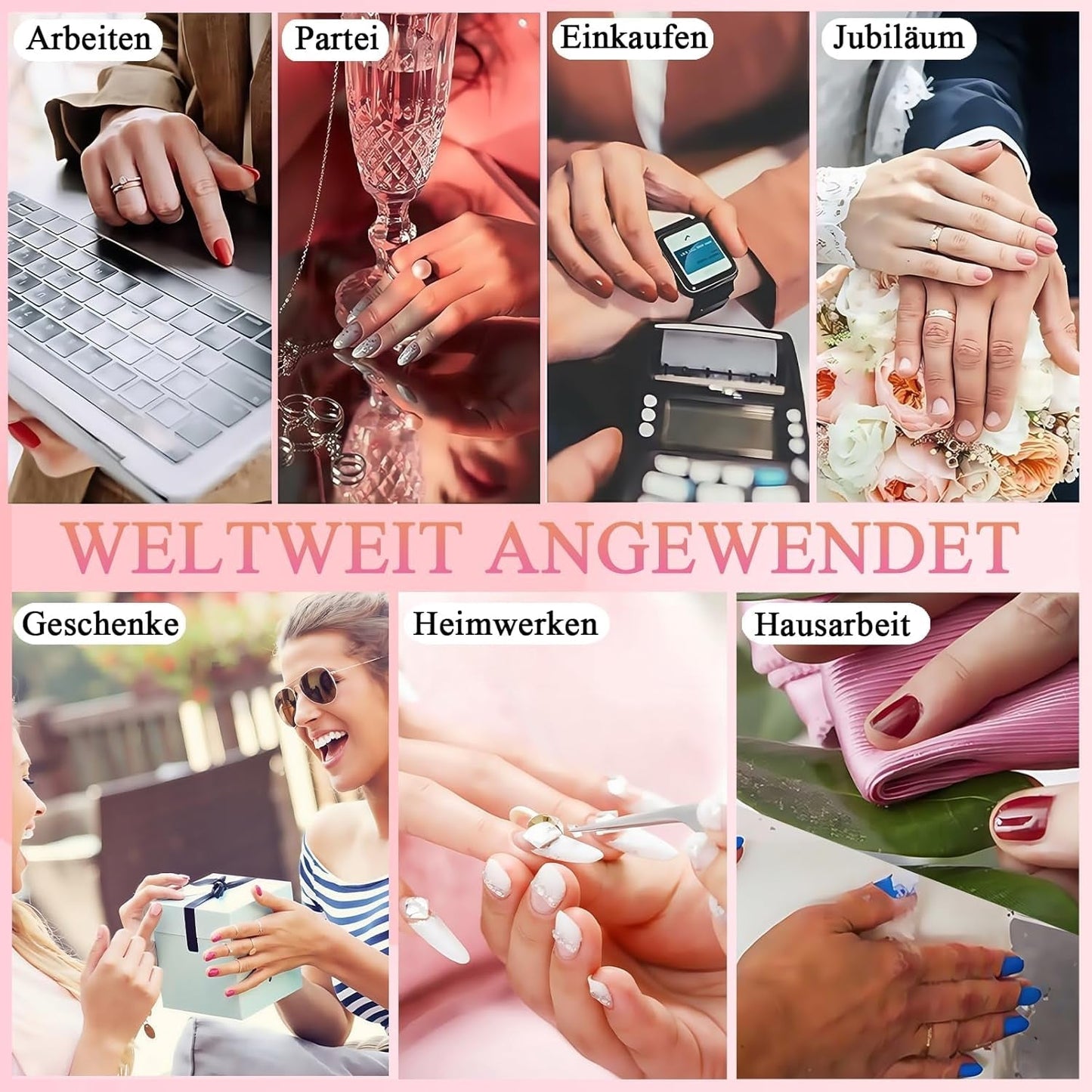 360 delar False Nails Kit - Kort Naken Rosa Vit Gradient False Nails - Fyrkantigt lim på False Nails - Heltäckande glansiga självhäftande naglar för kvinnor och flickor (fyrkantiga)