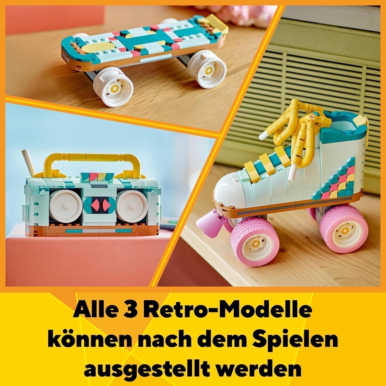 LEGO Creator 3In1 rullskridskoleksak för flickor och pojkar med miniskateboard och bombox, retro sovrumsinredning, födelsedagspresent för 8 år 31148 Byggset Besuche den LEGO-Store