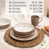 Moritz & Moritz MARIELLA 6-personers servisset i stengods i 24 delar - Modern beige servis med lekfull design, lättskött kaffeservering med tallrikar, skålar och koppar - Kombinationsset