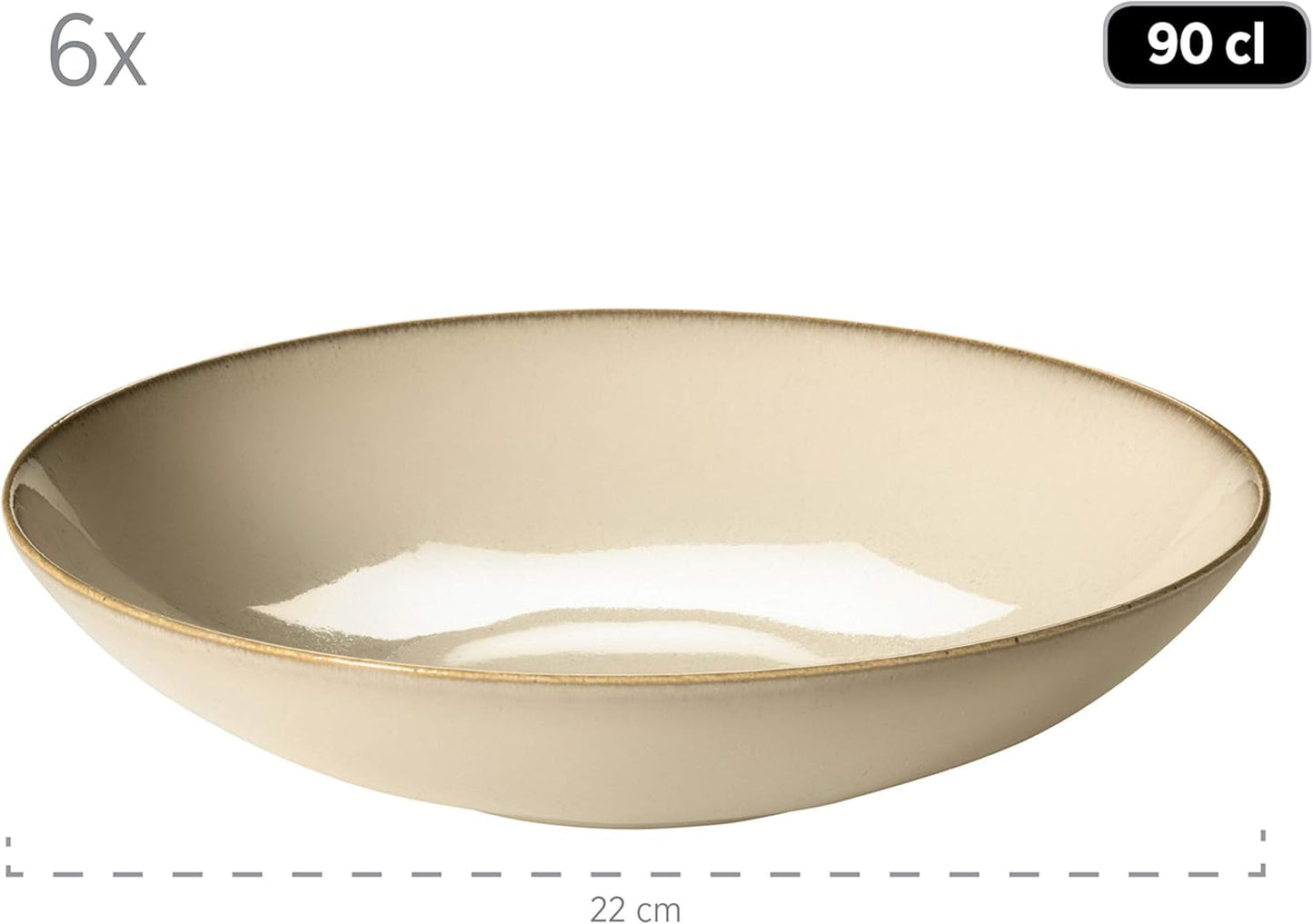 MÄSER 931734 Ossia, Teller-Set för 6 Personen im mediterranen Vintage-Look, 12-teiliges moderna Tafelservice mit Suppentellern und Speisetellern in Sandigem Grau, Keramik, Sandgrau