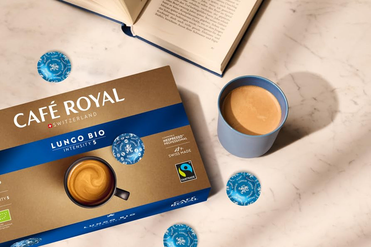 Café Royal Professional Pads, Bio Lungo, 50 Nespresso (R) Professionella kompatibla pads för kontor och gastronomie, Bio och Fairtrade certifiering, 100 Prozent Arabica, Intensität 5