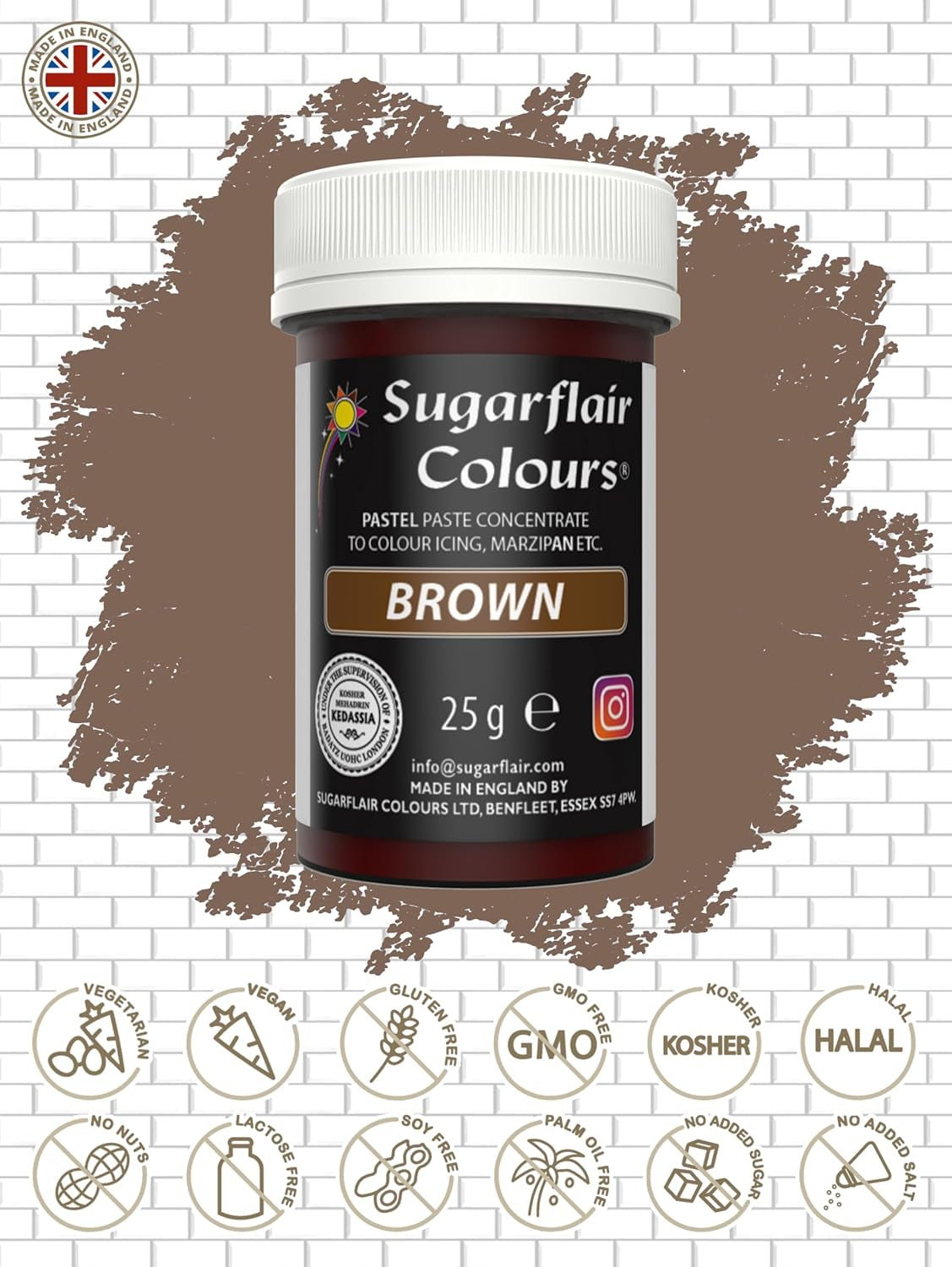 Sugarflair brun matfärgspasta, högkoncentrerad pastellfärgad matfärg för smörkräm, fondant, royal glasyr, tårtdekorationer och mer! Livlig matfärg! - 25 g