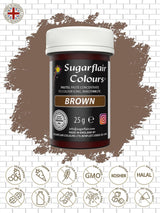 Sugarflair brun matfärgspasta, högkoncentrerad pastellfärgad matfärg för smörkräm, fondant, royal glasyr, tårtdekorationer och mer! Livlig matfärg! - 25 g