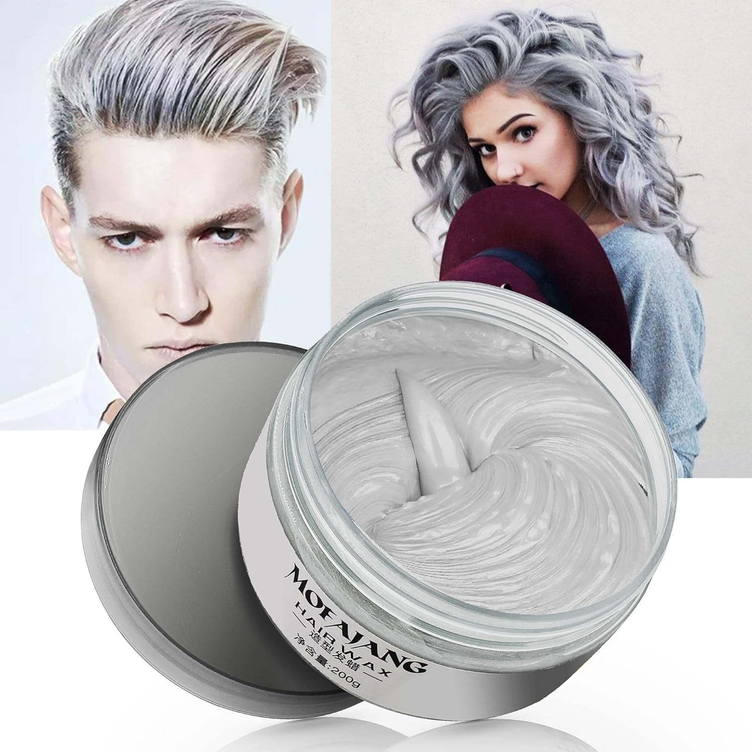 Tillfällig hårfärg, styling av hårfärg för män, kvinnor, naturlig hårpomada, hårfärgningsvax för fest, cosplay och halloween, 4,23 oz (silvergrå) Naty Shop grå hårfärg