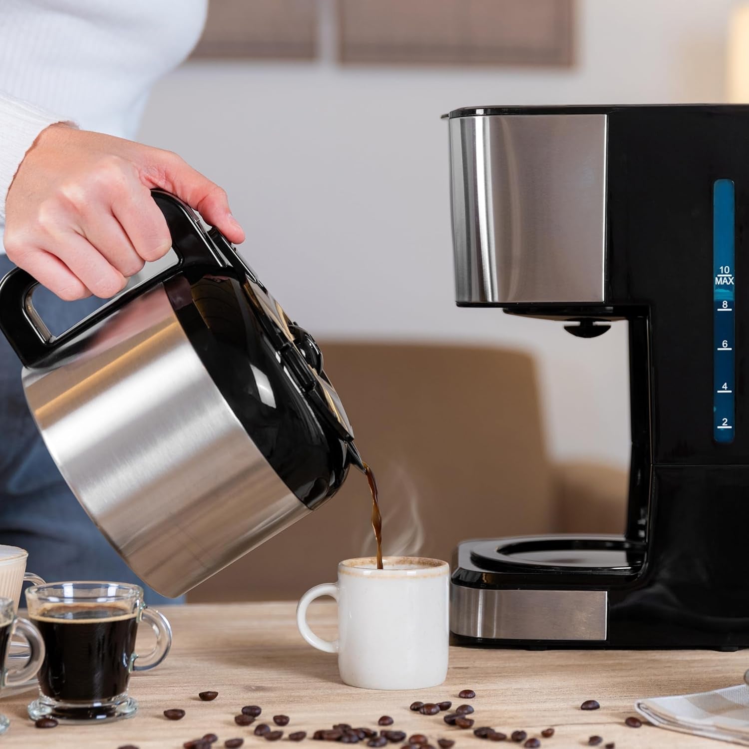 Cecotec Coffee 66 Drop & Thermo dropp kaffebryggare, 950 W, 1,2 L, 10 koppar, ExtremeAroma-teknik, anti-droppfunktion, vattennivåindikator, återanvändbart huvudfilter, överhettningsskydd