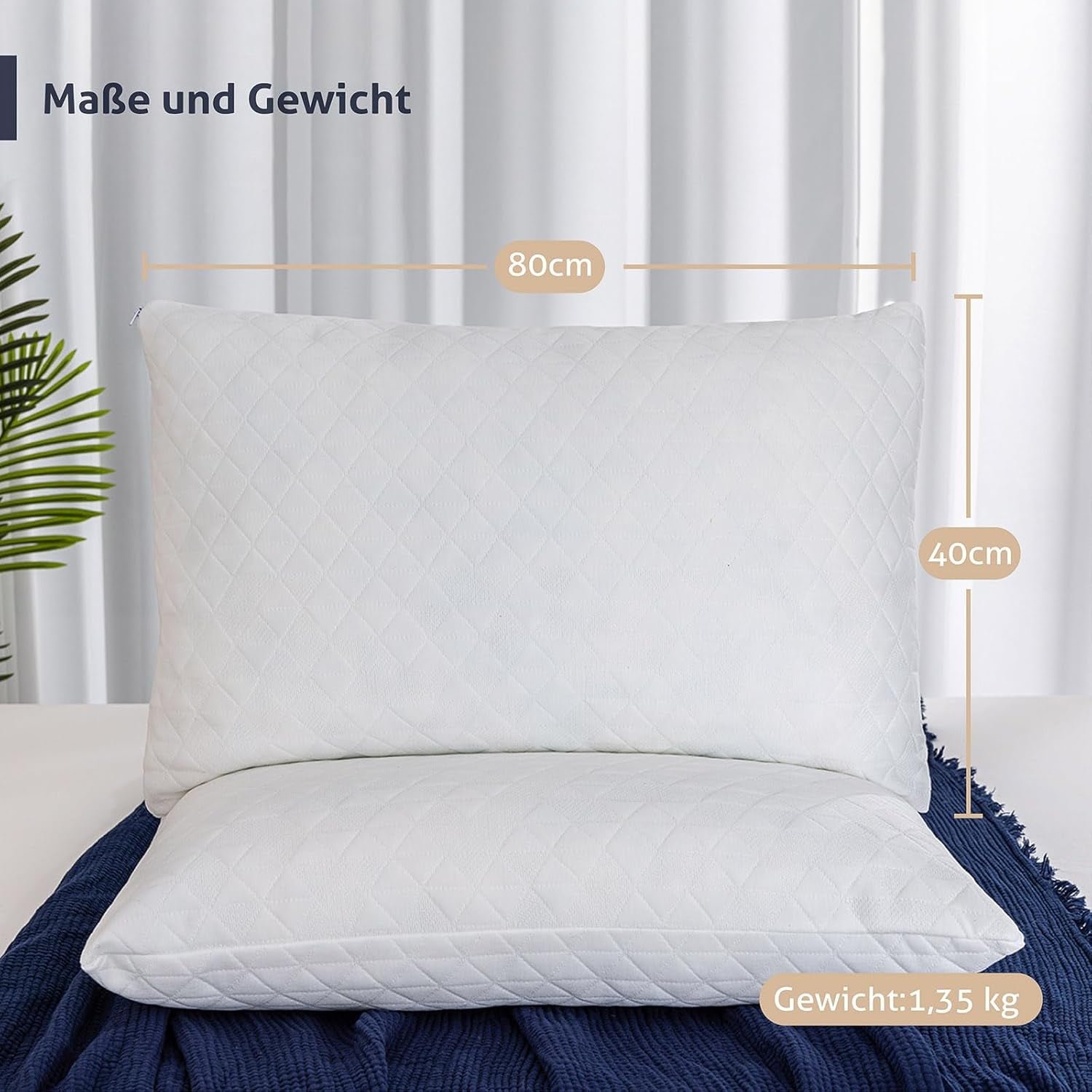 EGO HOME memory foam kudde 40x80 cm med strimlat memory foam - Andas, ergonomisk nackstödskudde för sido-, rygg- eller magslipare - Oeko-Tex certifierad - Tvättbart fodral