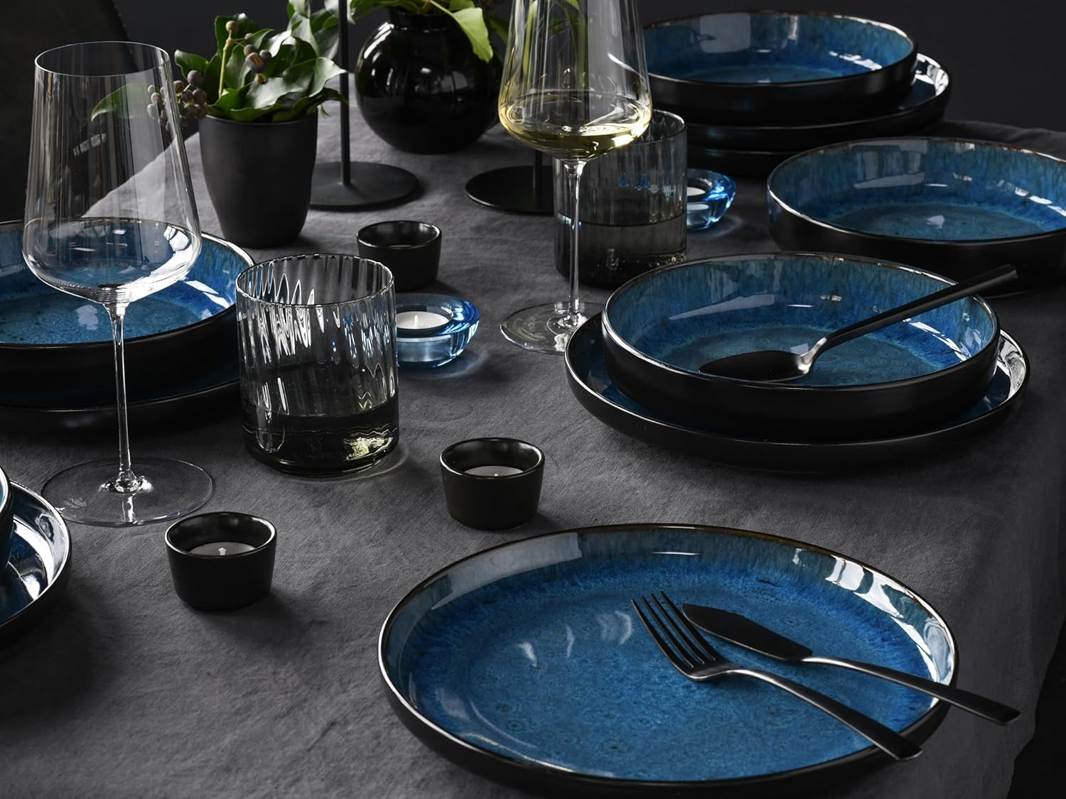 CreaTable, 20149, Nordic Fjord Blue Series, 16-delat servisset för 4, kombinerad porslinsservice, diskmaskin och mikrovågssäker, kvalitetstillverkning