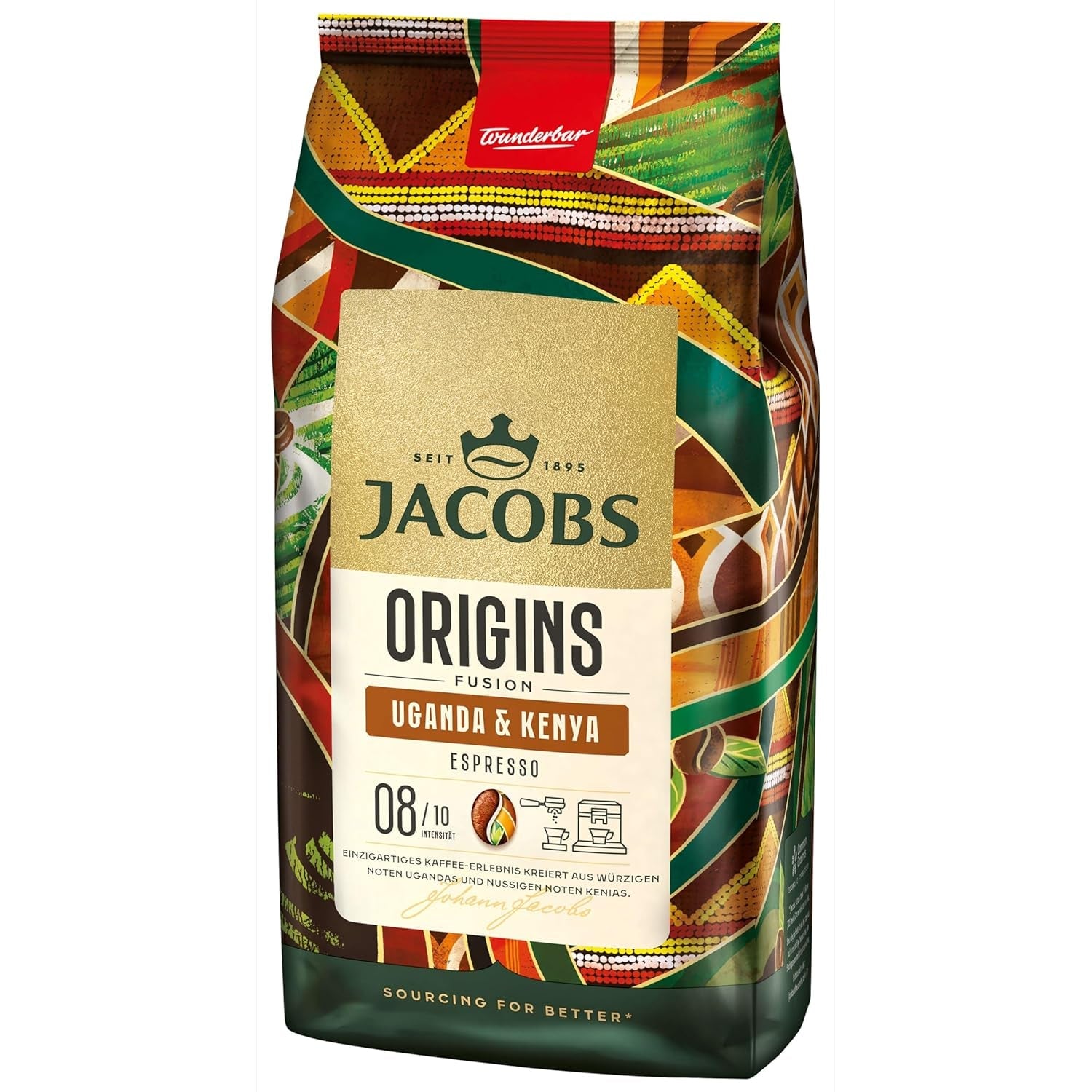 Jacobs Origins Uganda och Kenya kaffebönor, fyllig espresso med en kryddig ton, styrka 8/10, hela kaffebönor, 1 kg