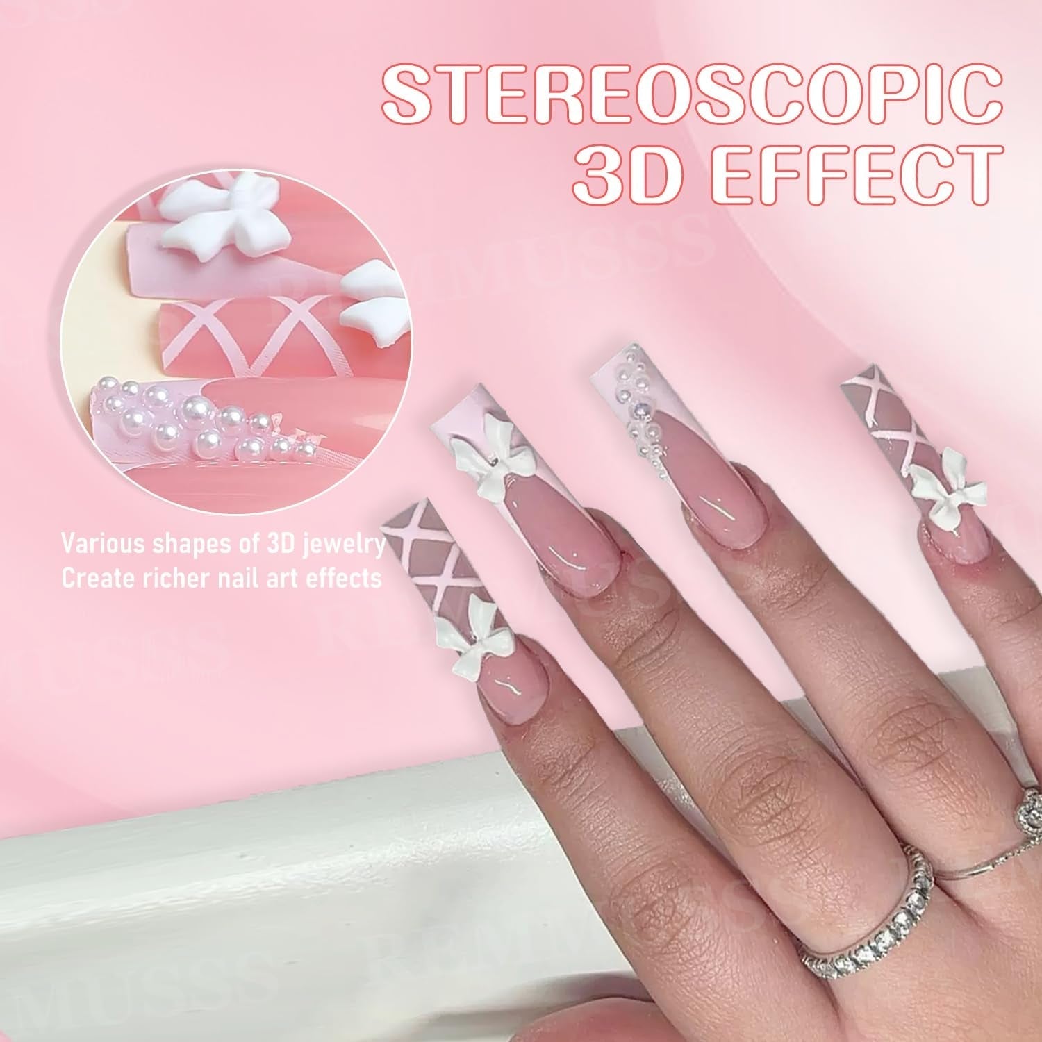 3D Nail Art-dekorationer, 1 kartong Nail Art-berlocker, Blandad stil Blomma hjärta Rosett Nail Art-berlocker, Harts Nail Art-dekorationer, För Nail Art-dekorationer, Tillbehör till DIY-hantverk