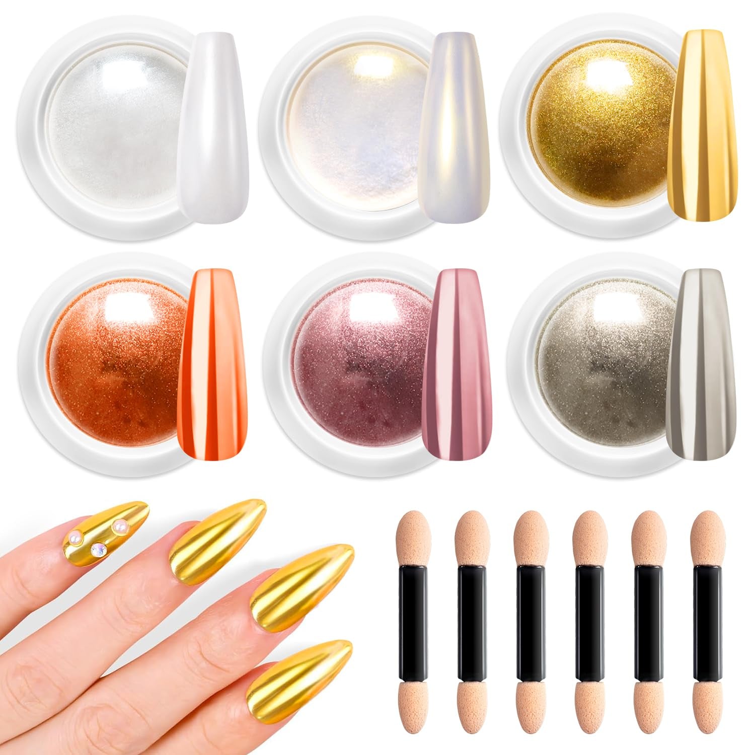 BISHENGYF Rose Gold Chrome Nail PowderNeue Upgrade Grosse Kapazitä Chrom PulverSuper-Spiegeleffekt Metall Mirror Chrome Powder – Neon Glassy Pearl Effect Glitter Nagelkunst Pulver Für DIY Salon