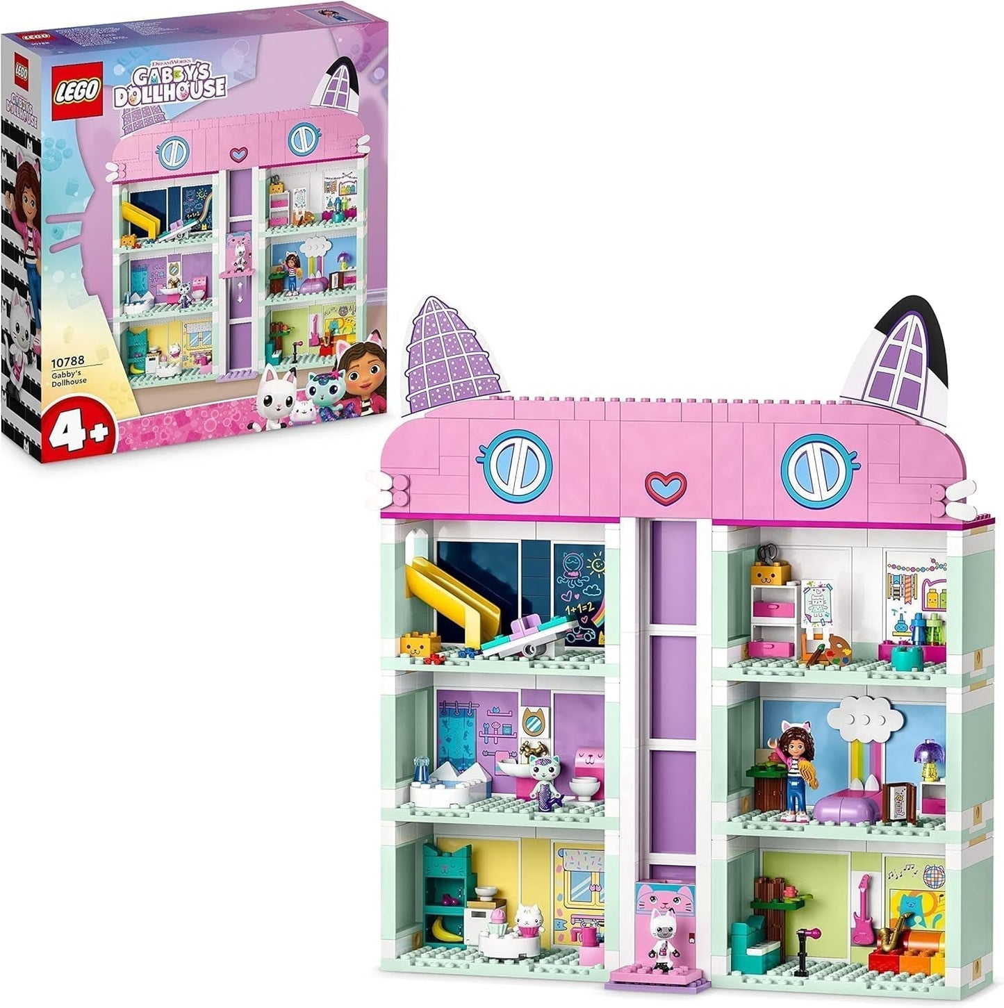 Lego 10788 Gabbys dockhusleksaksset, 8 rum och 4 våningar Gabbys dockhusleksak med Pandi, Meerkat, Kuchifigurer och tillbehör, present till 4-åriga flickor, pojkar och barn Byggset Besuche den LEGO-Store Single