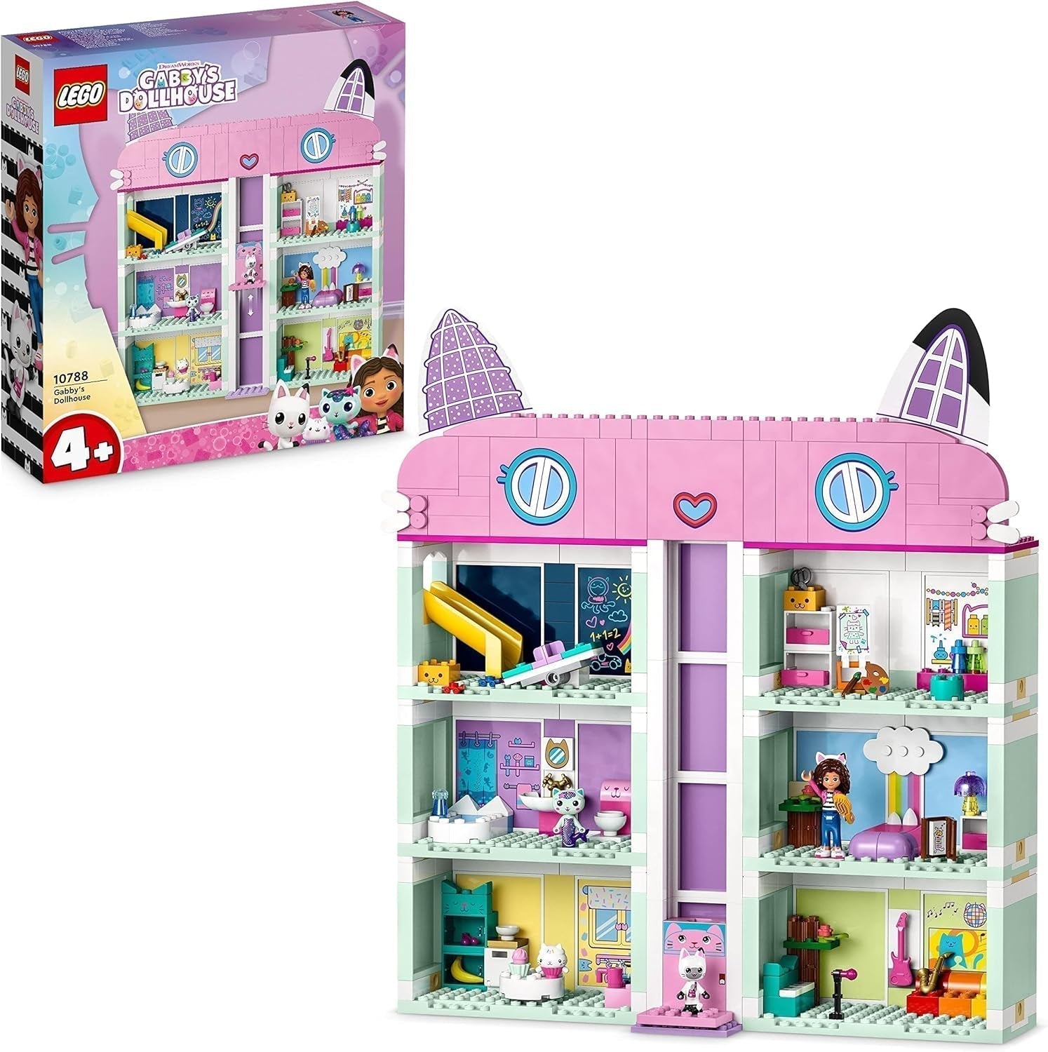 Lego 10788 Gabbys dockhusleksaksset, 8 rum och 4 våningar Gabbys dockhusleksak med Pandi, Meerkat, Kuchifigurer och tillbehör, present till 4-åriga flickor, pojkar och barn Byggset Besuche den LEGO-Store Single
