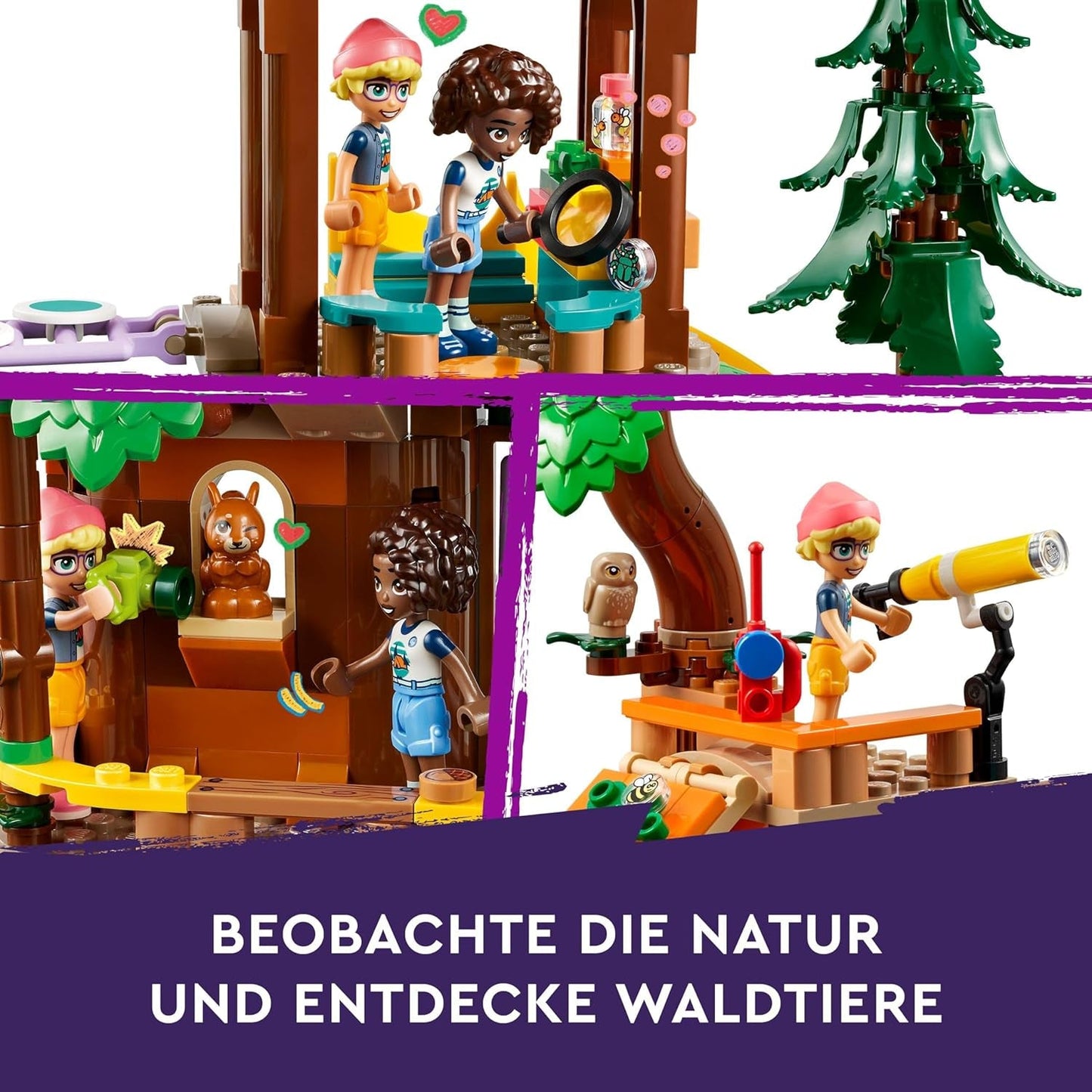 LEGO Friends trädkoja på äventyrsläger, lekset för flickor och pojkar 8 år gamla med 5 figurer och 5 djur, presentidé för kreativa spel, sportleksaker, dockhus 42631 Byggset Besuche den LEGO-Store