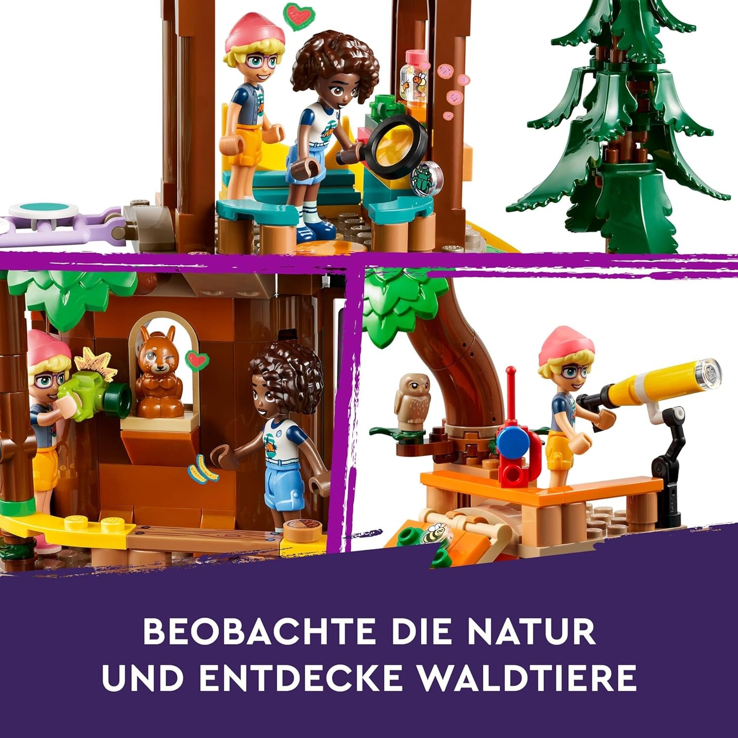 LEGO Friends trädkoja på äventyrsläger, lekset för flickor och pojkar 8 år gamla med 5 figurer och 5 djur, presentidé för kreativa spel, sportleksaker, dockhus 42631 Byggset Besuche den LEGO-Store