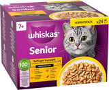 Whiskas 7+ våtfoder för katter Urval av fjäderfä i sås 24 x 85 g (2 förpackningar) - Högkvalitativt våtfoder från 7 år i 48 portionspåsar