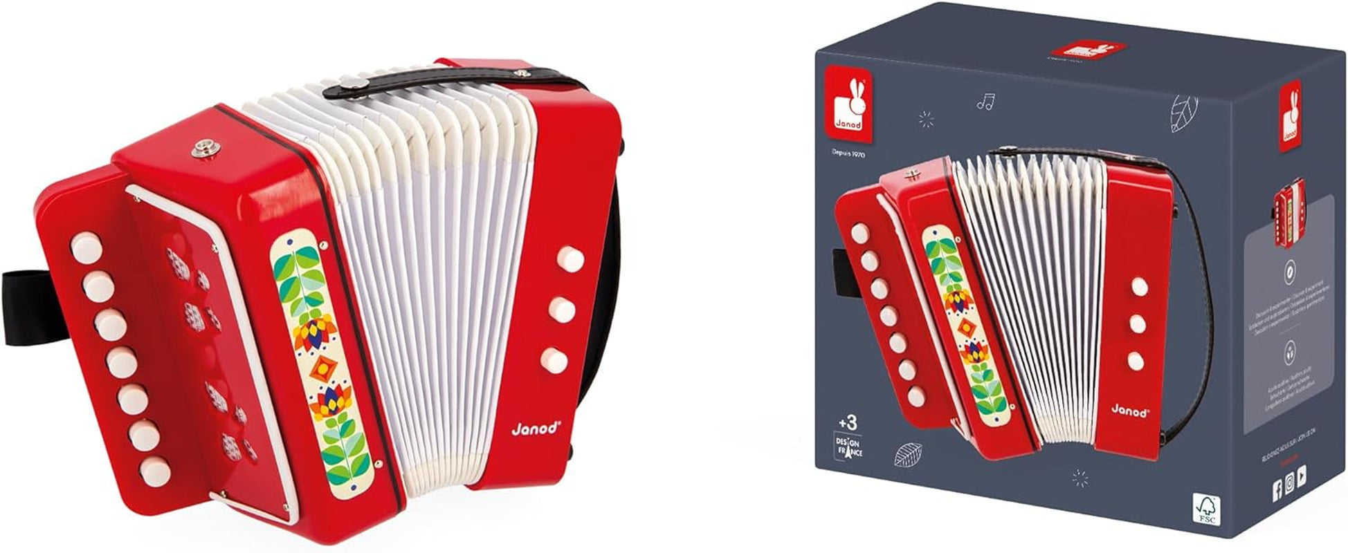 Janod - Dragspel Gioia - Musikinstrument för barn - Rollspel och tidig musikalisk utbildning - Med rem - Från 3 år, J07654 Jucarii Bebe Naty Shop