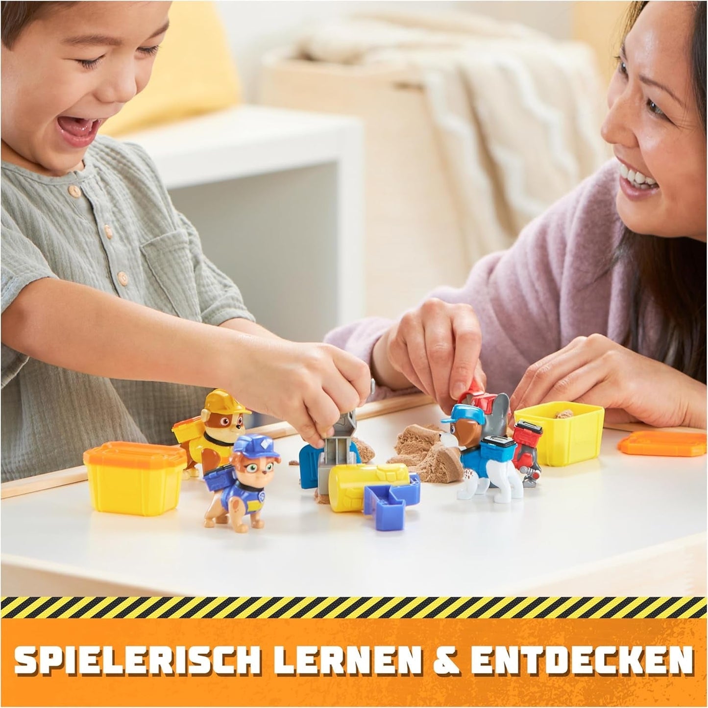 Rubble & Crew - Rubble & Mix Figur Action Figurer Set, 2 Byggleksaker och 85G Kinetic Byggsand, Leksak Lämplig för Barn 3 år och uppåt Action Figurer Naty Shop