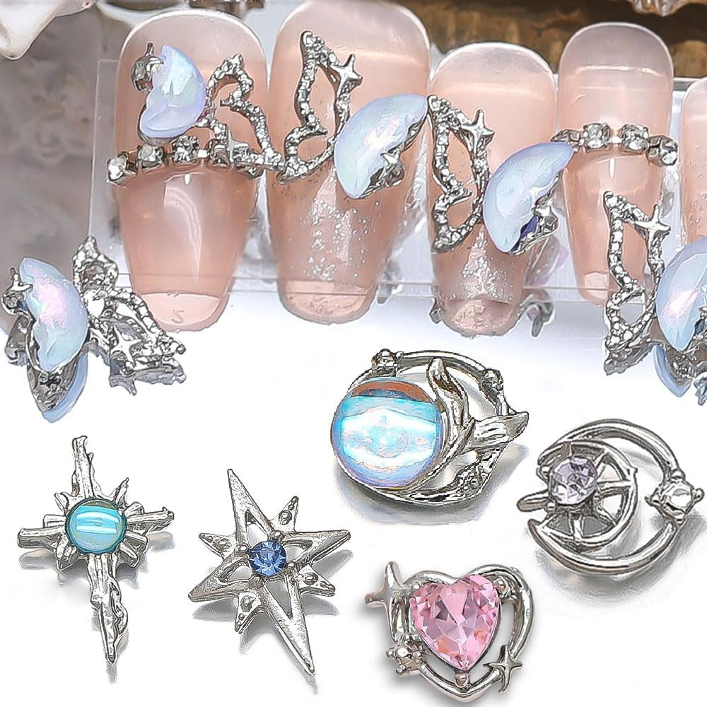 16 Stile Luxus Mond Stern Nagel Charms 3D Nail Charms Y2K Legierung Strasssteine ​​​​Bogen Schmetterling Nagel Schmuck Metall Nail Art Charms Nägel Glitzersteine ​​Nailart Rhinestones Nageldesign Zubehör