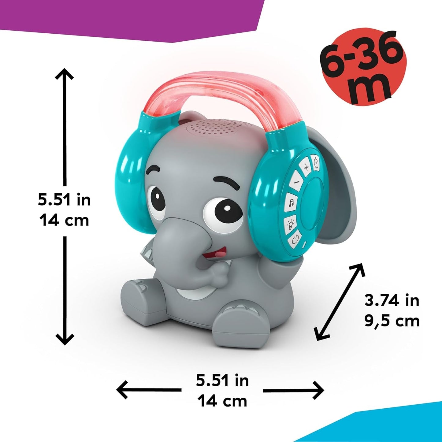 Baby Einstein Earl the Elephant Bluetooth ljudmaskin, musiksystem + nattljus, baby till småbarn leksaker Bebe Naty Shop