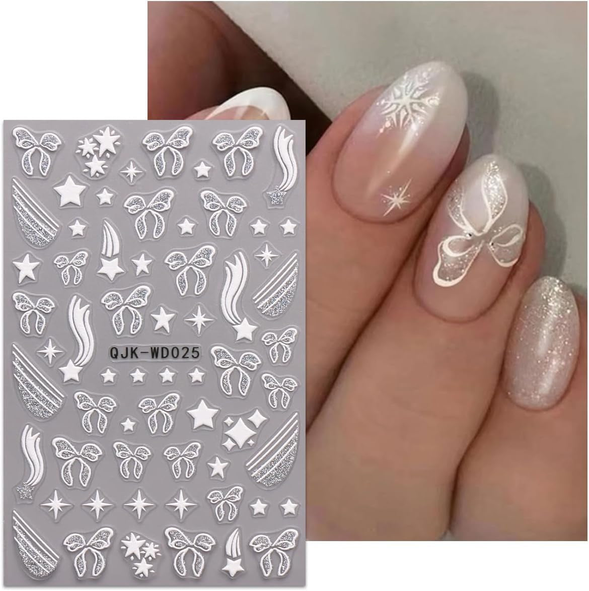 JMEOWIO Nagelsticker Bunte Herz Schleife 6 Blad Nagelkonstklistermärke Selbstklebend Nagelaufkleber Dekoration Nageldesign Zubehör