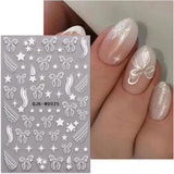 JMEOWIO Nagelsticker Bunte Herz Schleife 6 Blad Nagelkonstklistermärke Selbstklebend Nagelaufkleber Dekoration Nageldesign Zubehör