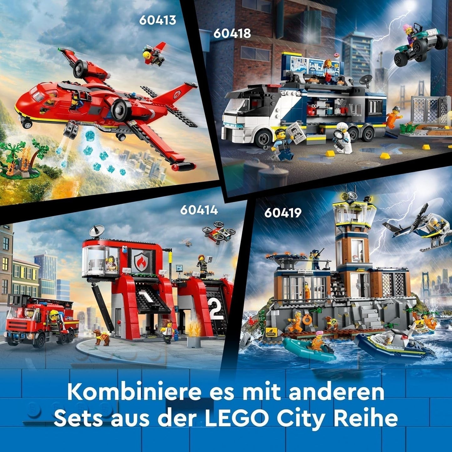LEGO City polisbil med labb, fyrbäddspolisset och leksaksbil för barn, present till pojkar och flickor från 7 år och uppåt, plus 5 minifigurer - 2 poliser, 1 forskare och 2 skurkar 60418 Byggset Beuche den LEGO-Store