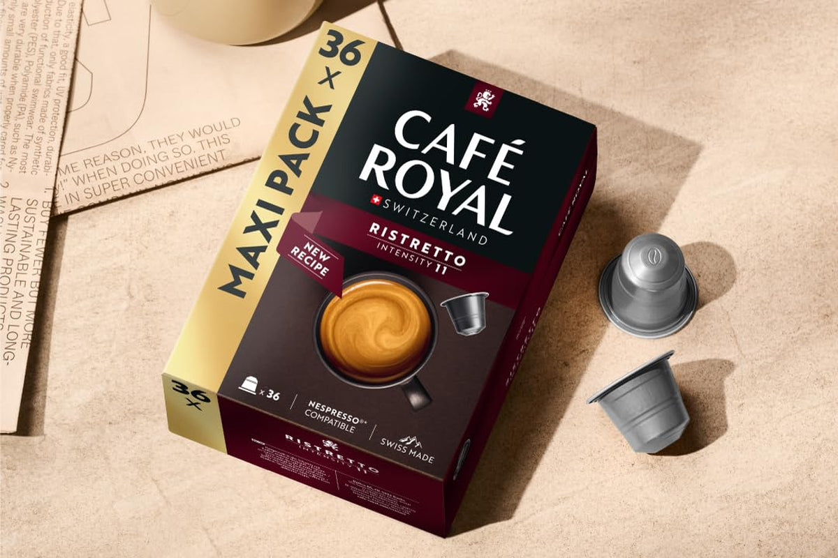 Café Royal Ristretto – Nespresso®-kompatibla kaffekapslar, 100 % Arabica, intensiv, mörkrostad, intensitet 11/12, Rainforest Alliance, 36 kapslar