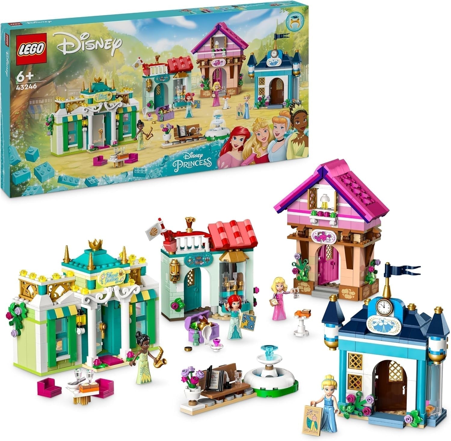 LEGO Disney Princess: Disney Princess Adventure Market, leksakshus med 4 dockor inklusive Askungen och Ariel, lekset med skattkarta, present till flickor och pojkar från 6 år 43246 Byggset Besuche den LEGO-Store Single