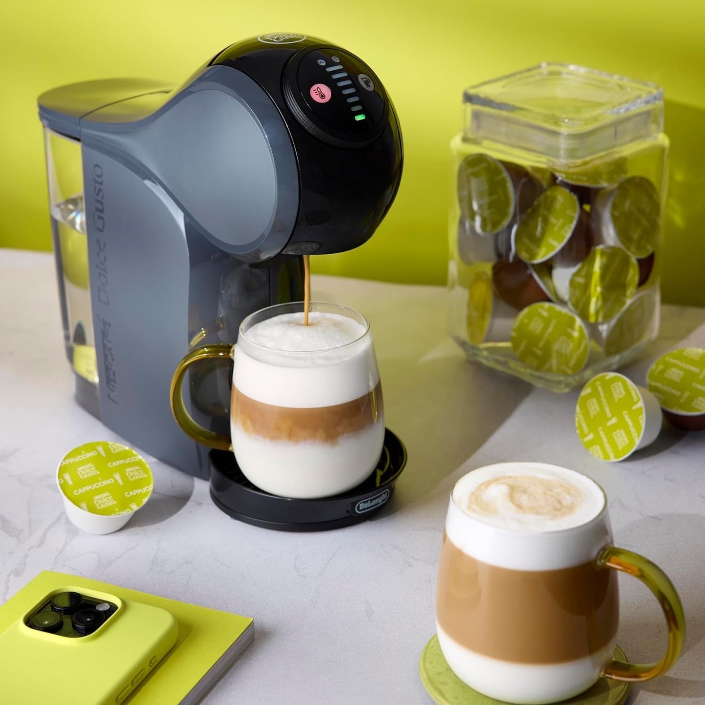 NESCAFÉ DOLCE GUSTO DeLonghi Dolce Gusto Genio S EDG226.A, Kapselespressomaskin inklusive 3 kapslar, kompakt design, justerbar droppbricka, 0,8 l, avtagbar vattentank, 1470 W, antracit