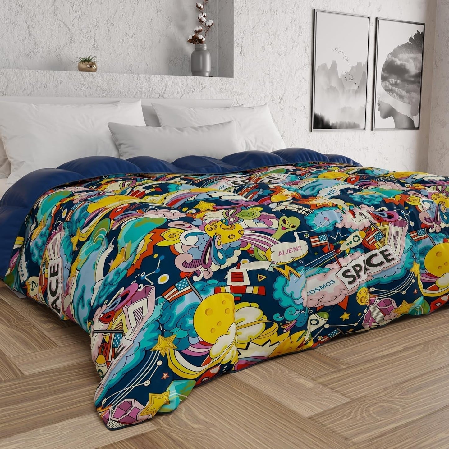 PETTI Artigiani Italiani - Vintertäcke, Vintertäcke, Enkelt täcke, Dubbelsidigt, Enfärgat och digitalt tryck, 100 % hypoallergen mikrofiber, Tillverkad i Italien Naty Shop täcken och täcken